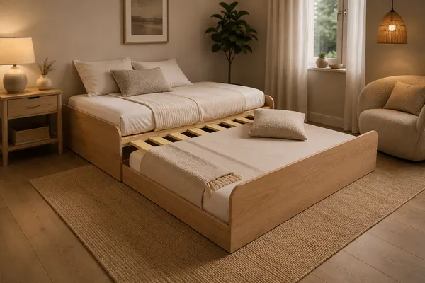 Cama extensiva WallBed expandida de solteiro para casal