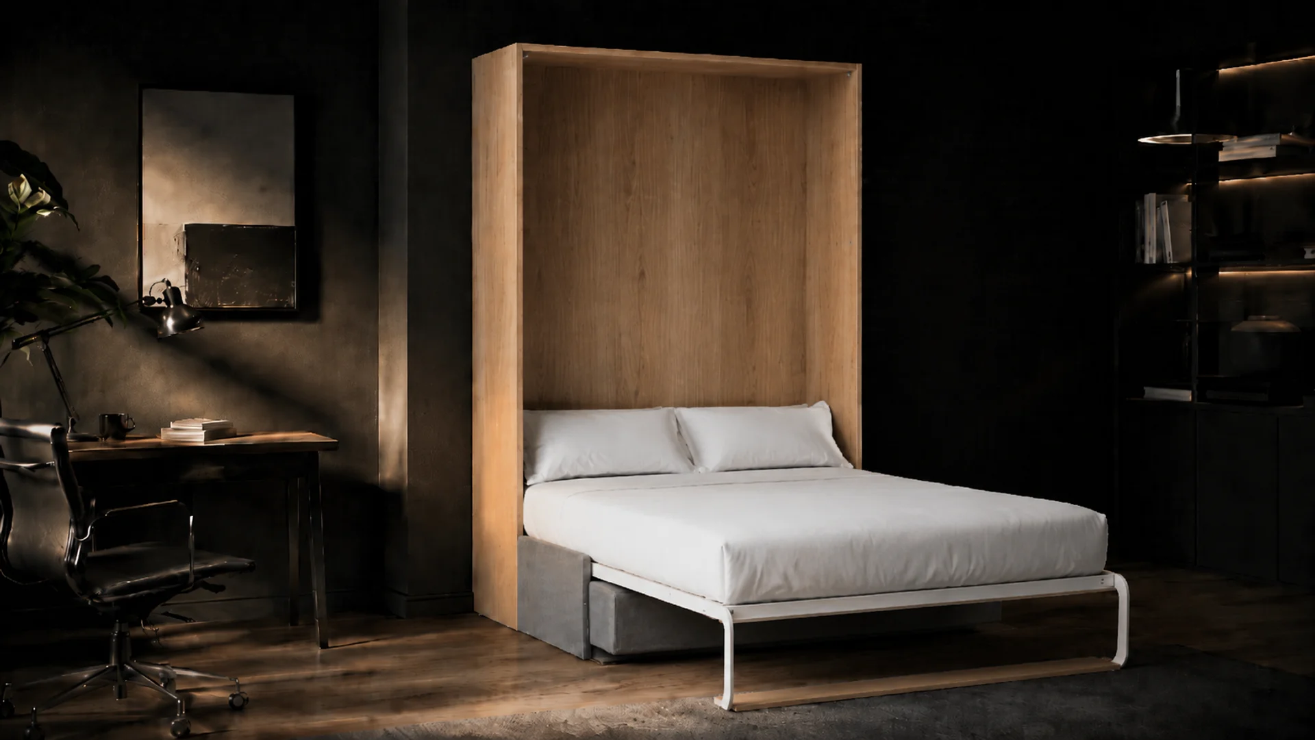 Cama retrátil completamente aberta e pronta para uso